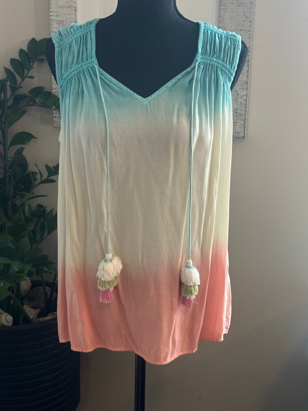 For the Republic Sleeveless V-Neck Top Boho Tassels Sz. Medium